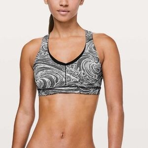 Lululemon Stash And Run Sports Bra Black and White Swirl Size 4